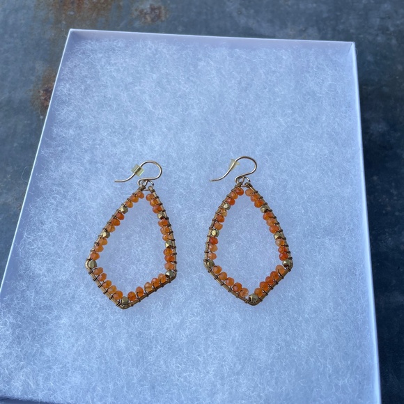 18k Gold Vermeil Tangerine-color Beaded Earrings - Picture 3 of 3